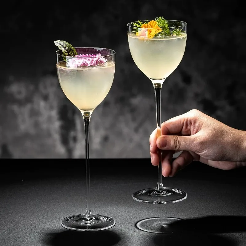 Extra‑Tall Stemmed Nick & Nora Cocktail Glass, Martini & Champagne Goblet, Vintage Glass Mixing Cup for Bar