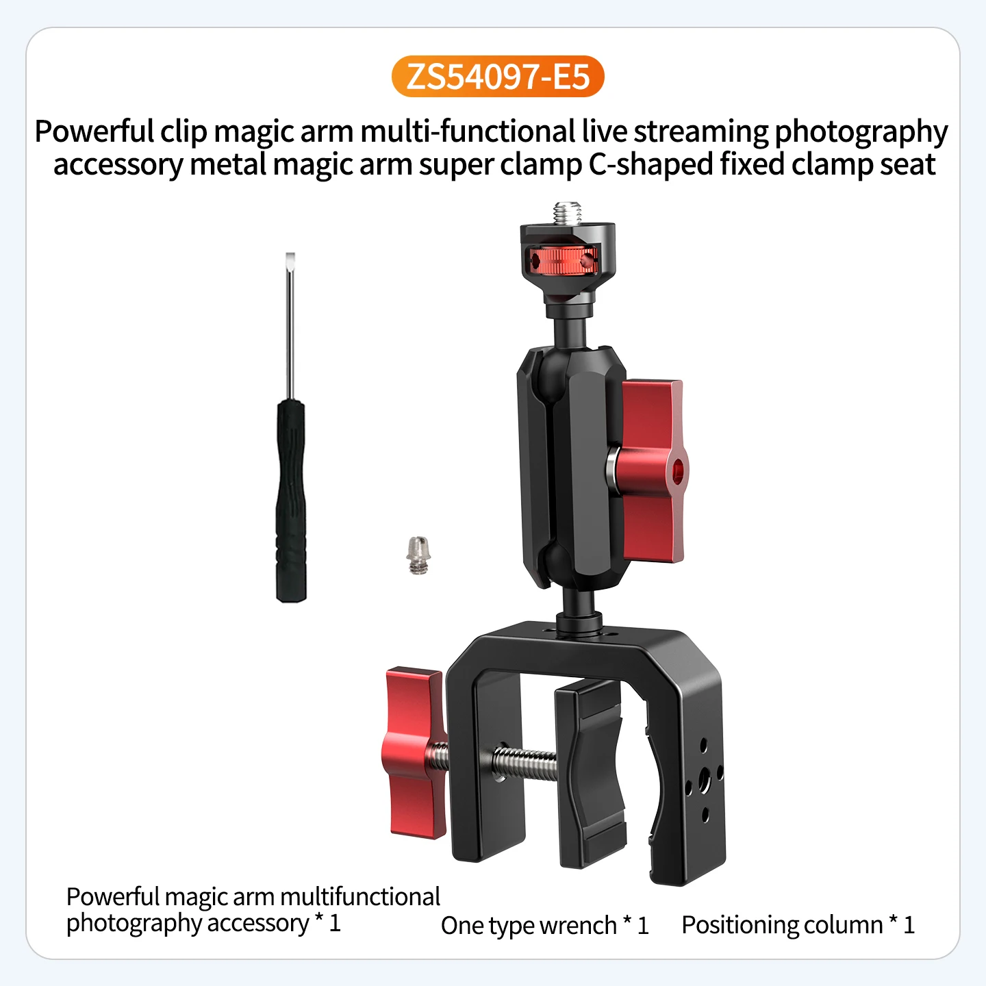 Aluminium C-Klemme mit Rutschfester Silikonauflage für GoPro DJI Action-Kamera DSLR Handy Aufhellungslicht Mikrofon Desktop Lenkerhalterung – Detail 1