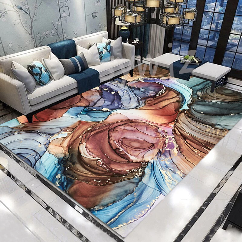 Nordic Colored Marble Carpet for Home Living Room Decorative Floor Mats Porch Door Mat Anti-slip Print Mats Bedroom Non-slip Mat