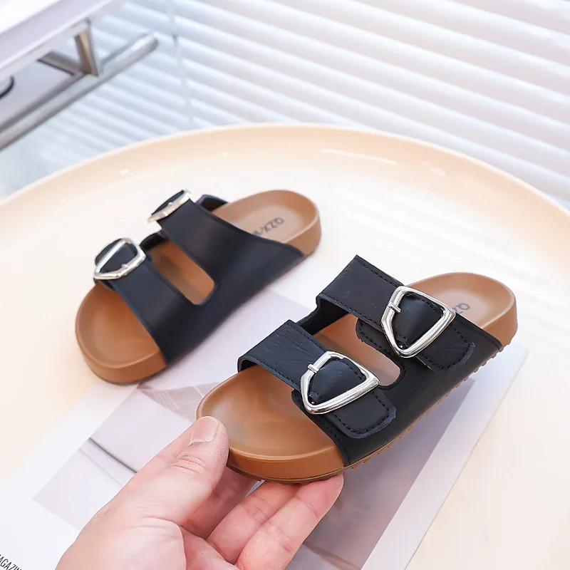 

Children's Slippers 2025 Boys Girls Soft Sandals Suitable for Casual Vacation Parties Shoes Stitched Metal Buckle Sandal