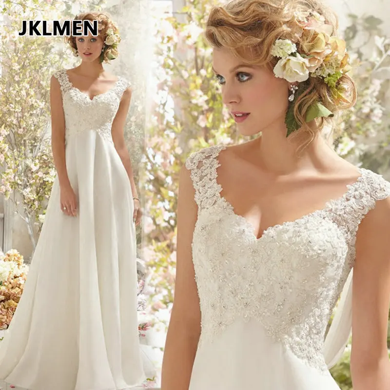 Beach Wedding Dress Plus Size White/Lvory Chiffon Lace Appliques Elegant Dresses for Bridal Gown Backless Vestido De Noiva