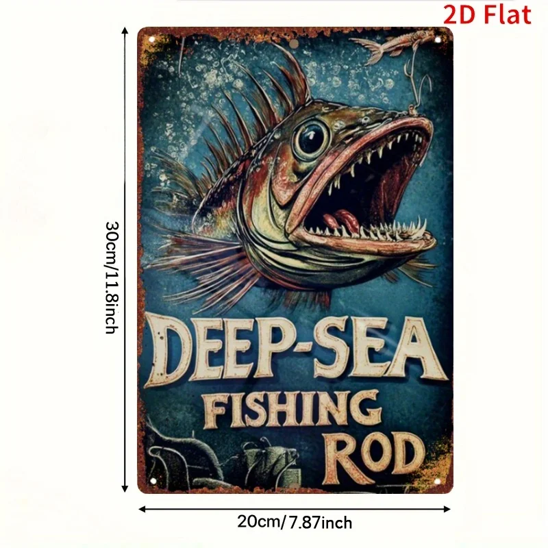 2D Flat, 2D Flat - 6pcs Vintage Fishing Metal Wall Decor Set - Dimensions 30.48 X 20.32 cm, These Sturdy Iron Can Labels Feature