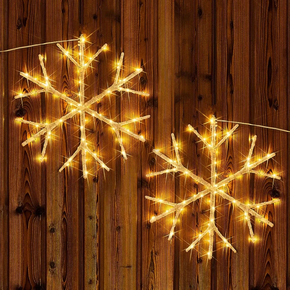 Snowflake Lights Warm White Battery Operated with Timer 70 LED 14in for Christmas Wall Window Decoration