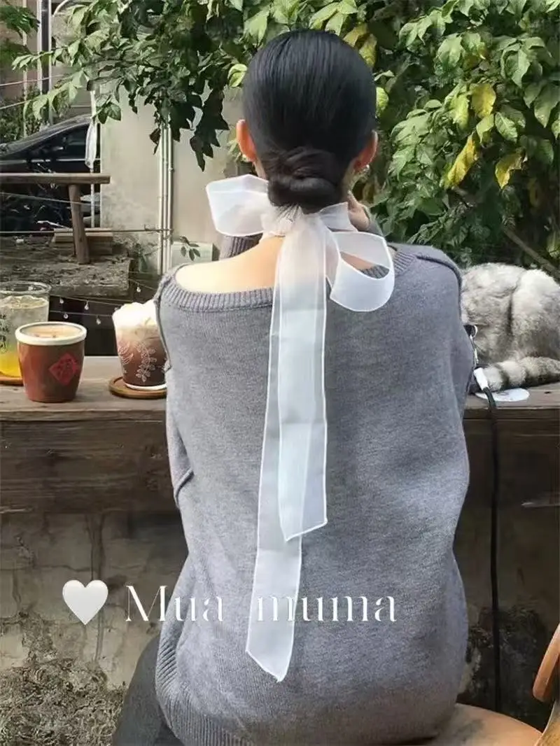 French-style organza ribbon scarf for women – lightweight, long ribbon, edgy style, plain colour, versatile accessory