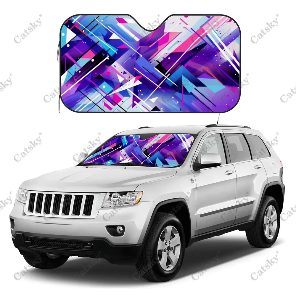 Abstract Triangles And Squares Car Windshield Sunshade, Front Auto Car Windshield Sun Shade Blocks Uv Rays Sun Visor Protector