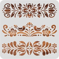 Plastic Folk Decorative Painting Stencil Templates, 12x12inch Floral Pattern Scandinavian Style Reusable Drawing Stencils
