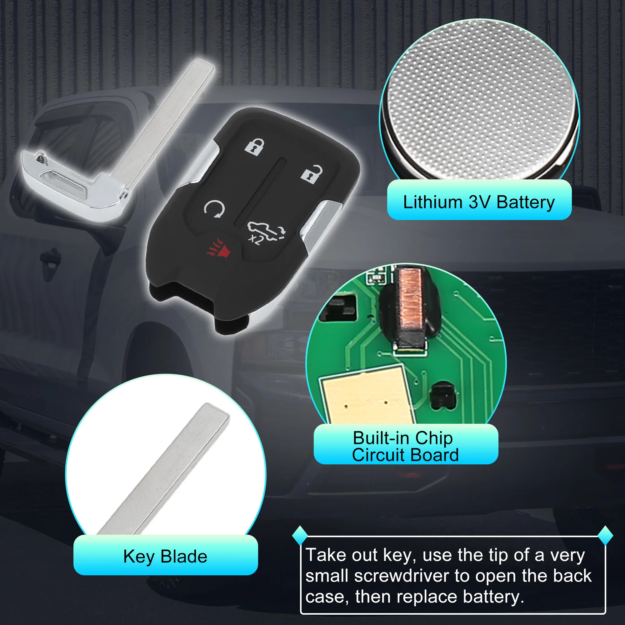 UXCELL HYQ1ES 433 MHz Chevy Silverado 1500 2500 19-23용 열쇠가 없는 출입 원격 키 Fob