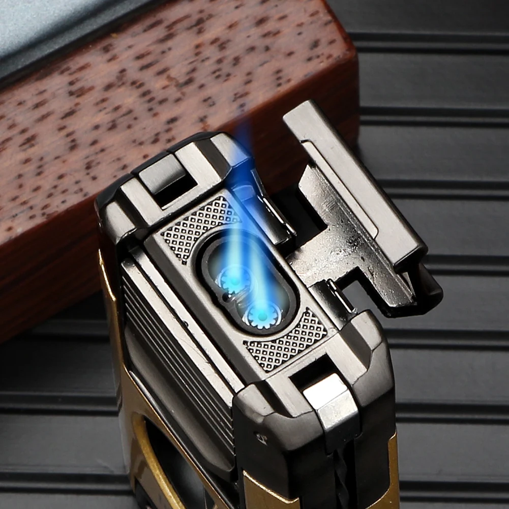elfbar nachfüll pod läuft aus LUBINSKI 2 Fire Torch Lighter Cigar V Cutter Punch Metal Butane Gas Cigar  Lighters With Needles Dredge Cigar