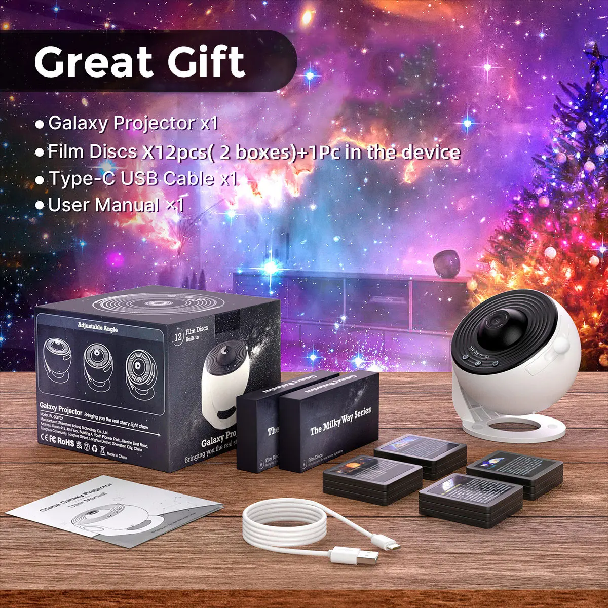 13 in 1 Galaxy Ultral Star-projector HD-beeldgebied LED-nachtlampje, 13 filmschijven, 360 °   Draaibare 1/2 uur timer voor slaapkamer voor kinderen en volwassenen