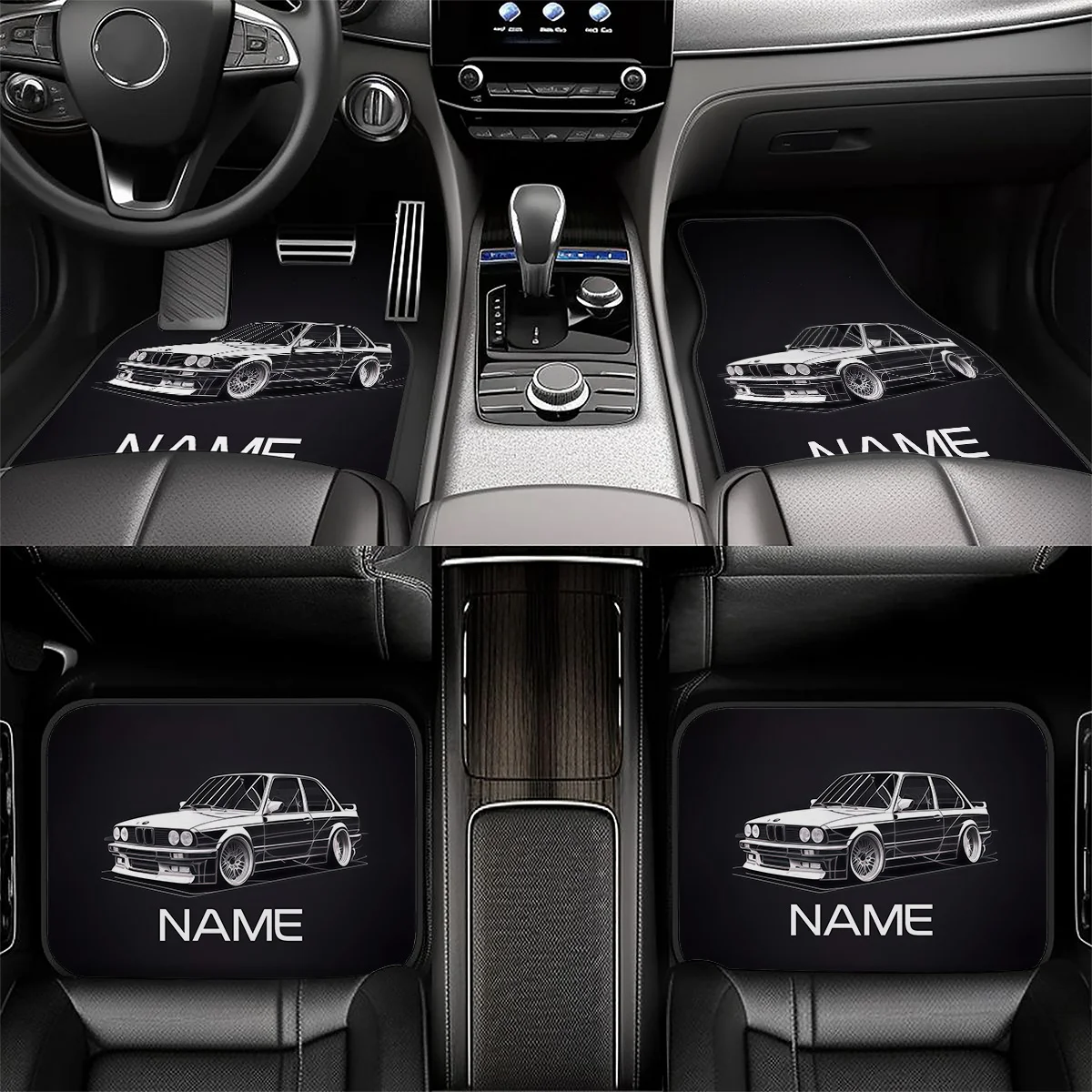 4pcs Customizable Car Floor Mats With Your Name Printed On Them, Featuring A Disc, Sedan, Animal, Letter Personalized Design Wit