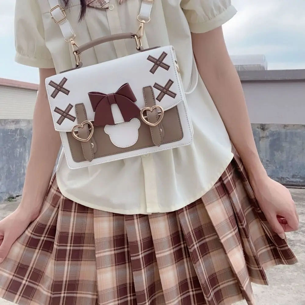 Bear Bowknot Shoulder Bag Heart Large Capacity Lolita JK Crossbody Bag Phone Bag All-match PU Leather Cambridge Bag Ladies/Girls