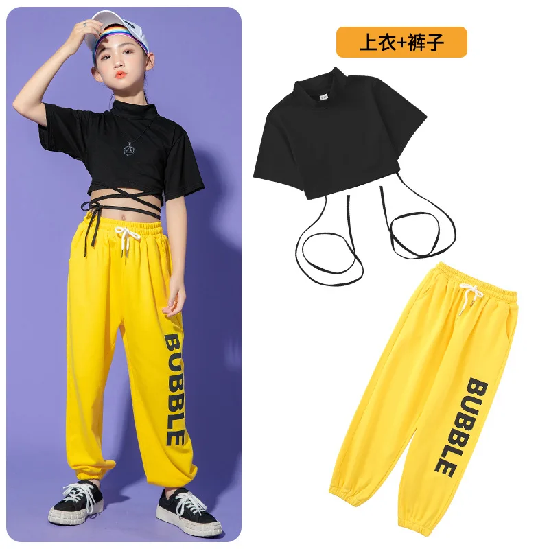 Costumes de compétition de phtaline pour filles, vêtements de danse pour enfants, t-shirt de salle de Rh, pantalon trempé, jazz, hip hop, vêtements de scène de fête