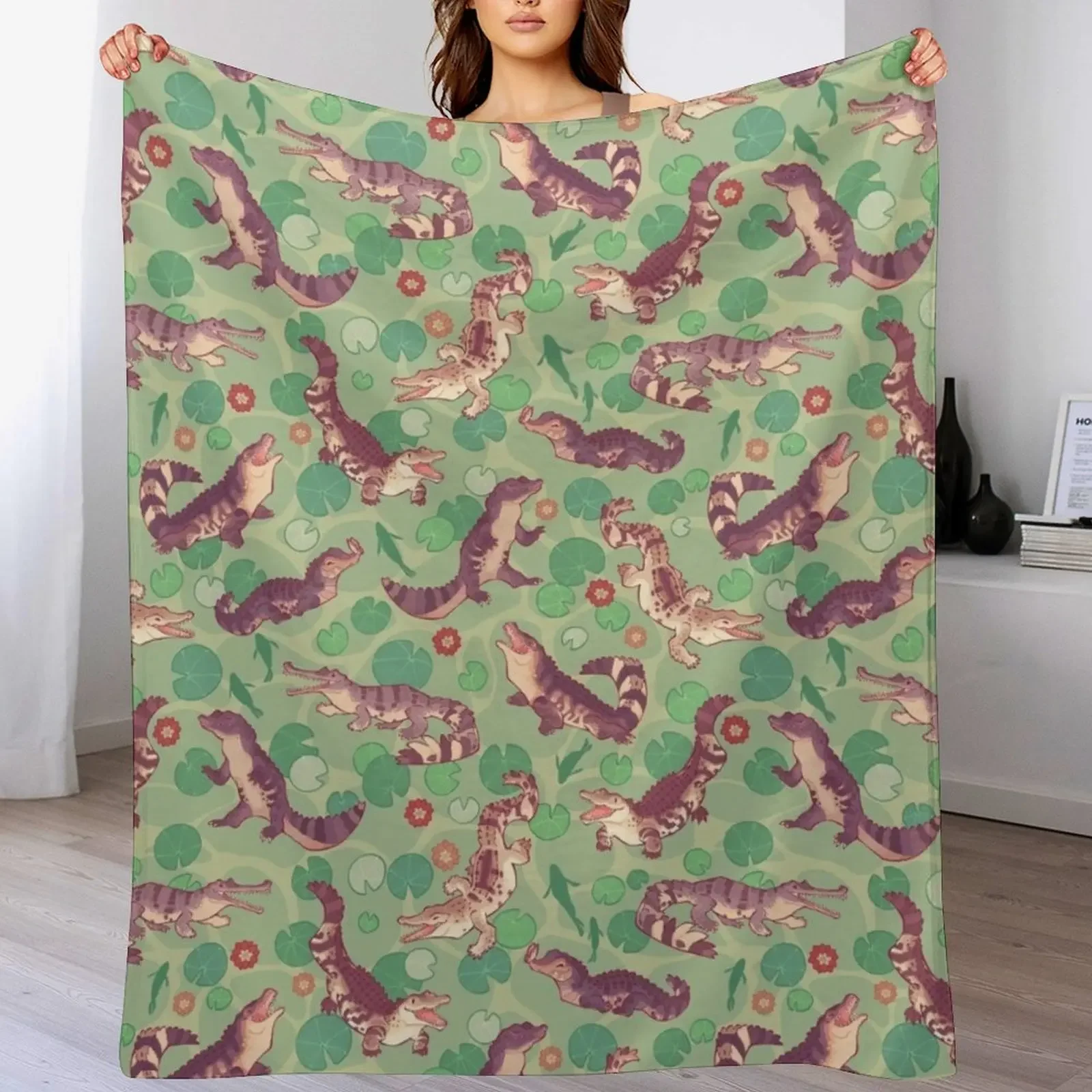 Crocodilians in swampy waters Throw Blanket Outdoor Soft Blanket for Picnic Beach Camping