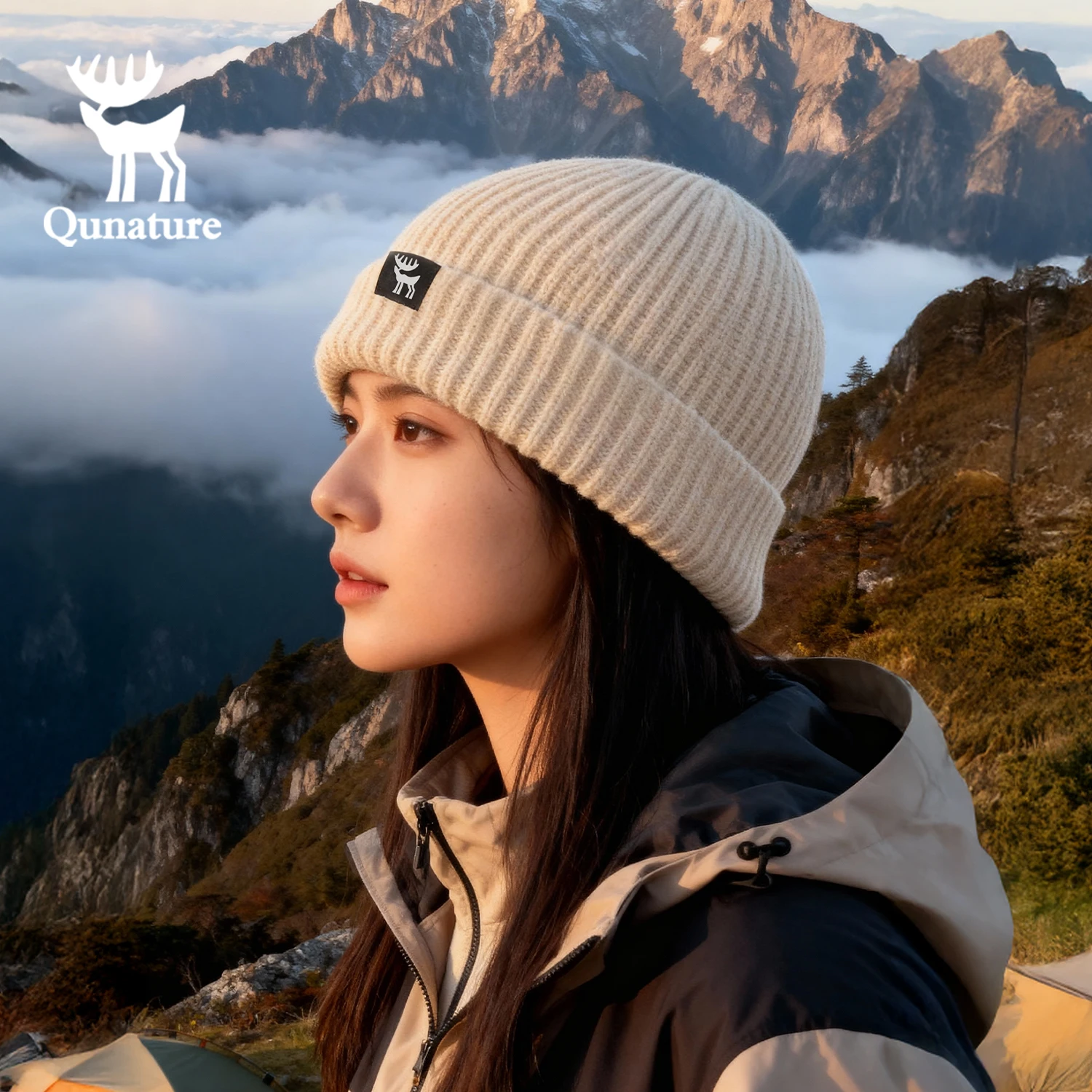 Qunature Winter Warm Beanie Hat for Men Women Windproof 3D Structured Ear Protection Knit Skull Cap for Skiing Camping Commuting
