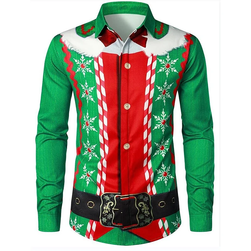 3D Gingerbread Man Merry Christmas Printing Mens Long Sleeve Shirts Fashion Ropa Hombre Hawaiian Dress Shirts For Women Clothing