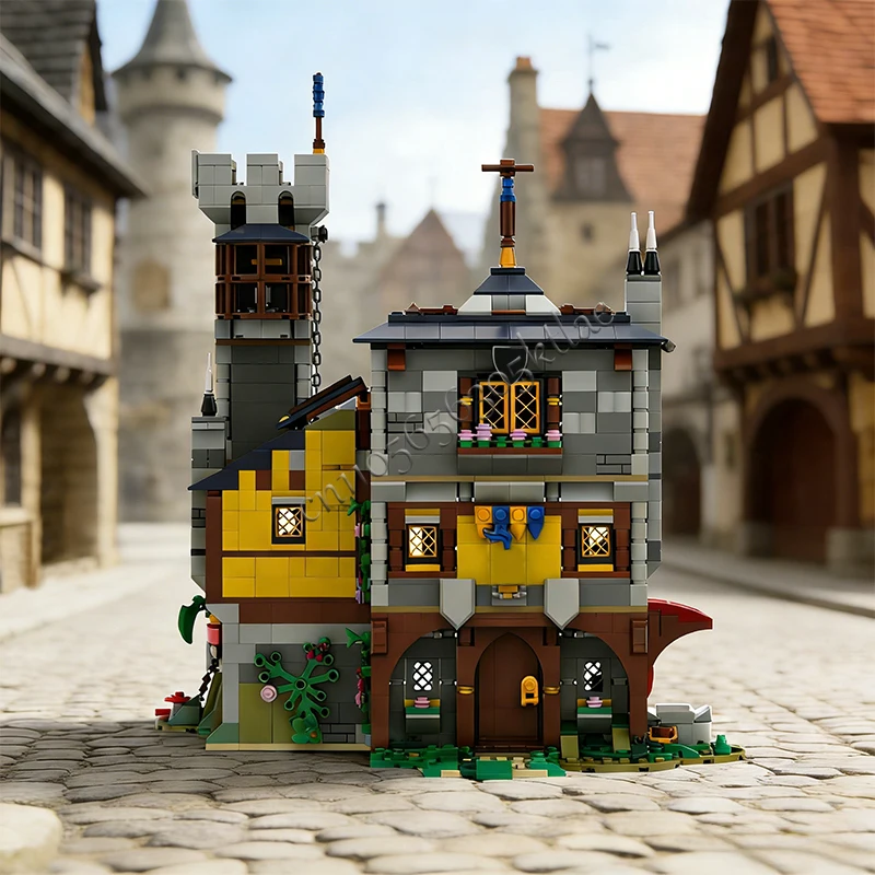 1366 PCS Customized MOC Medieval Castle Observation Hotel Model Building DIY Blocks Bricks Assembly Toy Educational Holiday Gift