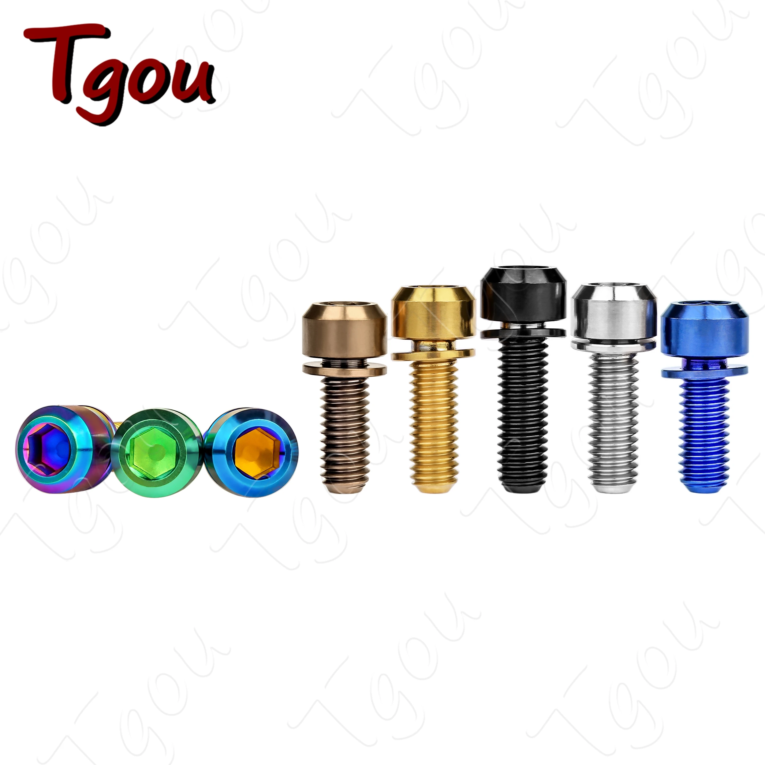 Tgou Titanium Bolt M6x16/18/20/25/30/35mm Hex Head with Washer Screw for Bicycle Disc Brake Stem Clamp