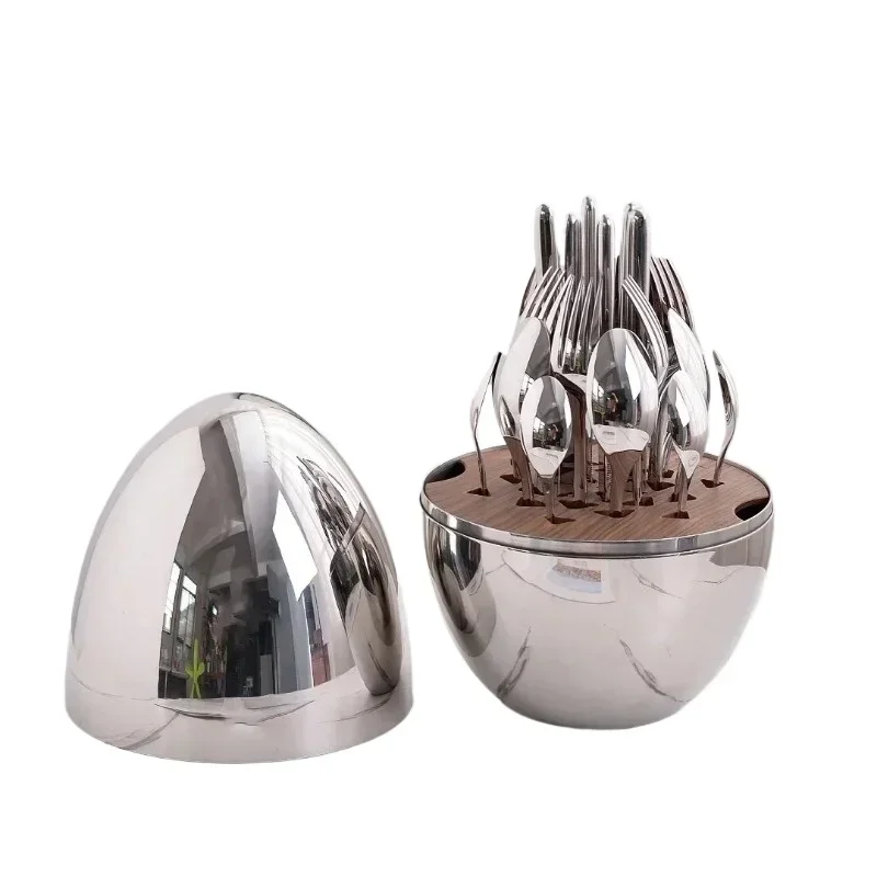 Vajilla de 24 piezas de acero inoxidable 304 de lujo europeo modern light luxuryegg-shaped creative decoration, luxury packaging