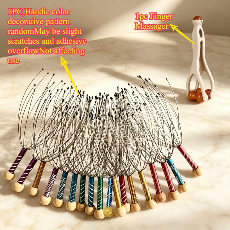 2pcs, Head Massager Soul Extractor (Color Random) + Finger Massager, Octopus Scalp Massager with 12 Claws for an Unexpectedly