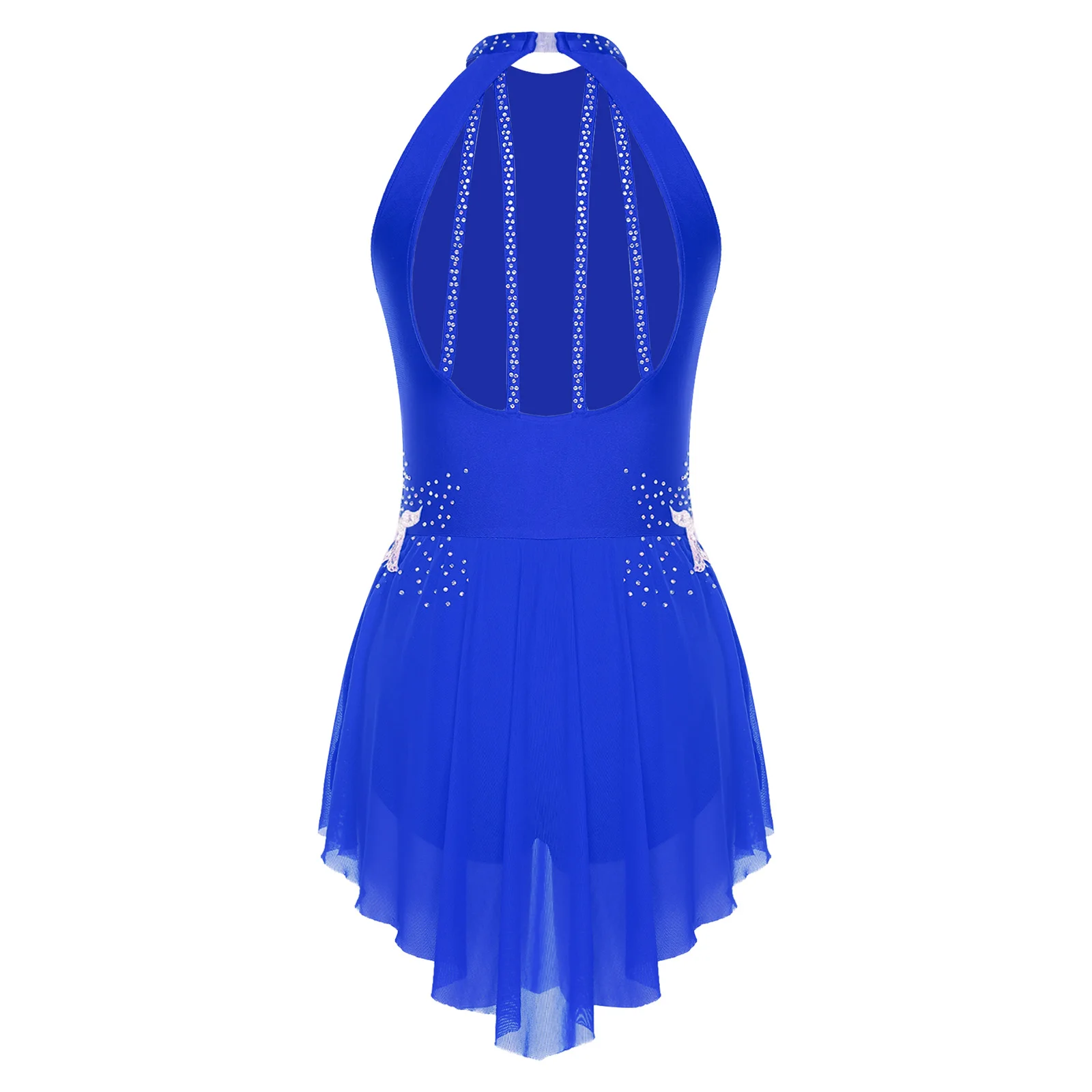 Vestido de baile lírico brillante para mujer, capas de malla fruncida con diamantes de imitación para puesta en escena, patinaje artístico, fiesta de gimnasia