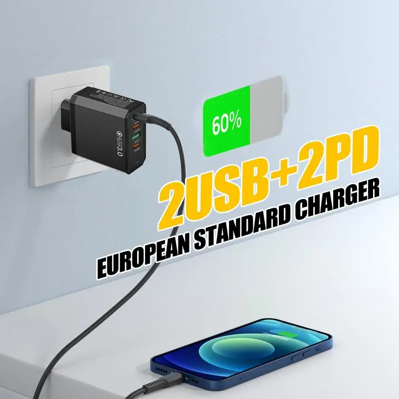 

Разъемы-конвертеры для Европы 2USB2PD ЕС, дорожный адаптер с несколькими интерфейсами, быстрое зарядное устройство для телефона 4 в 1, QC3.0 для рюкзака в отеле