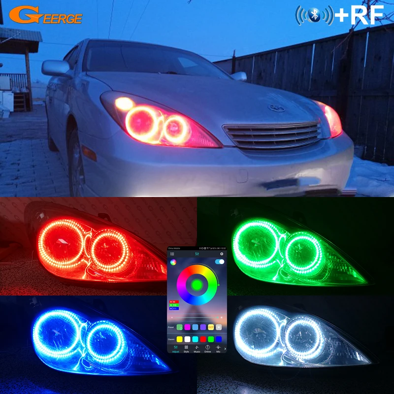 For Lexus ES 300 330 Toyota Windom MCV30 2001 2002 2003 Bluetooth APP Multi-Color Ultra Bright RGB LED Angel Eyes Kit Halo Rings