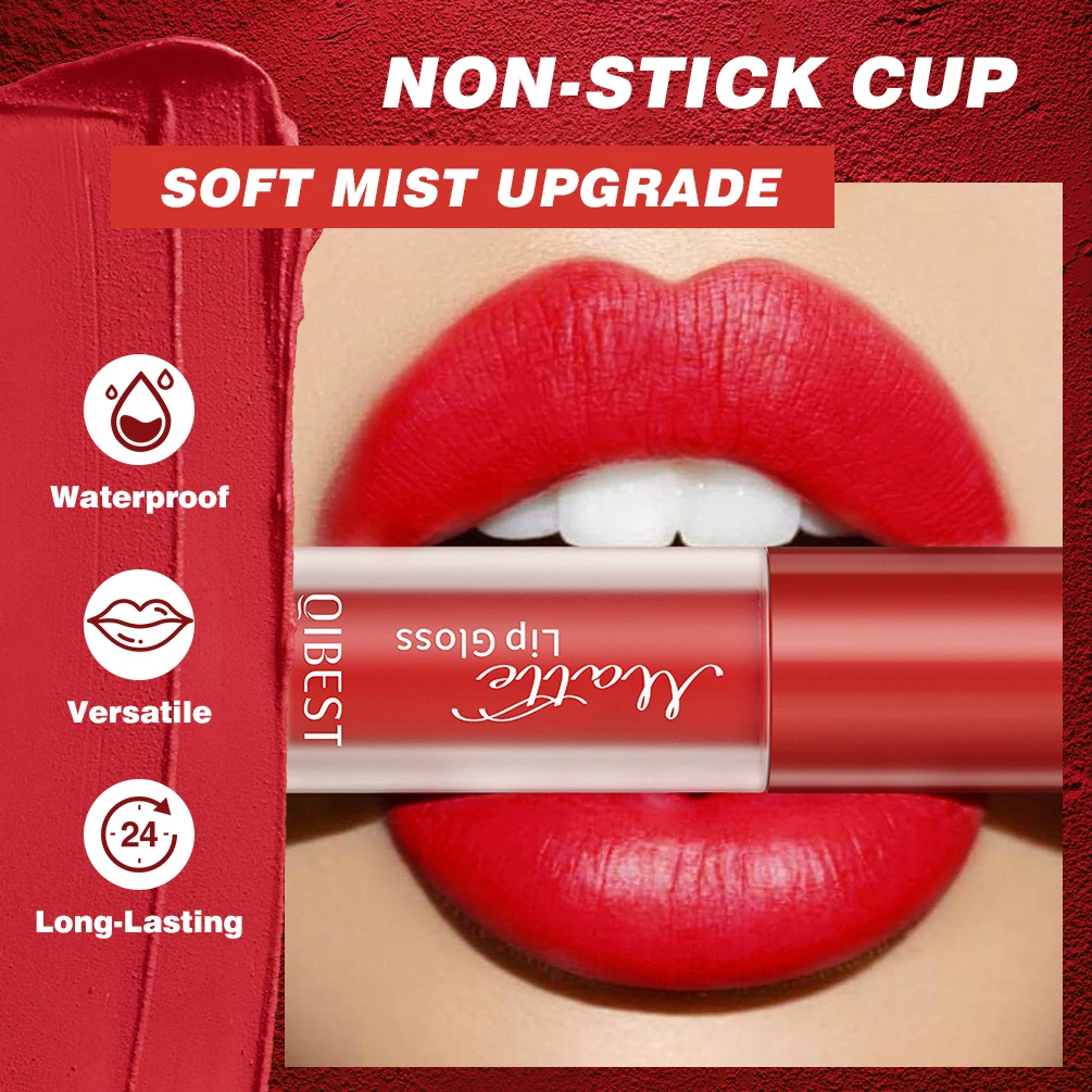 Qibest Nieuwe Sexy Langdurige Fluwelen Matte Lipgloss Waterdichte Anti-Stick Cup Vloeibare Lippenstift Make-Up Vrouwen Schoonheid Lip Tint