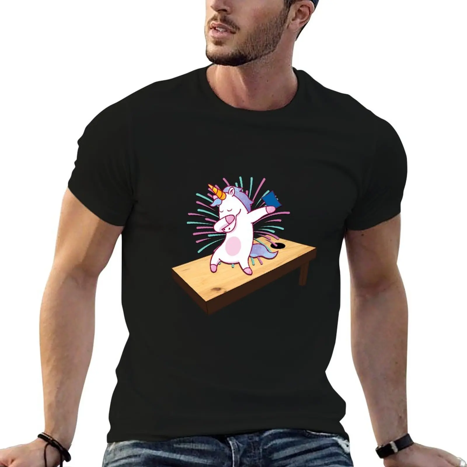 Cornhole Funny Player Gift Idea Cute Unicorn T-Shirt man t shirt graphic anime t shirts for man T-Shirt