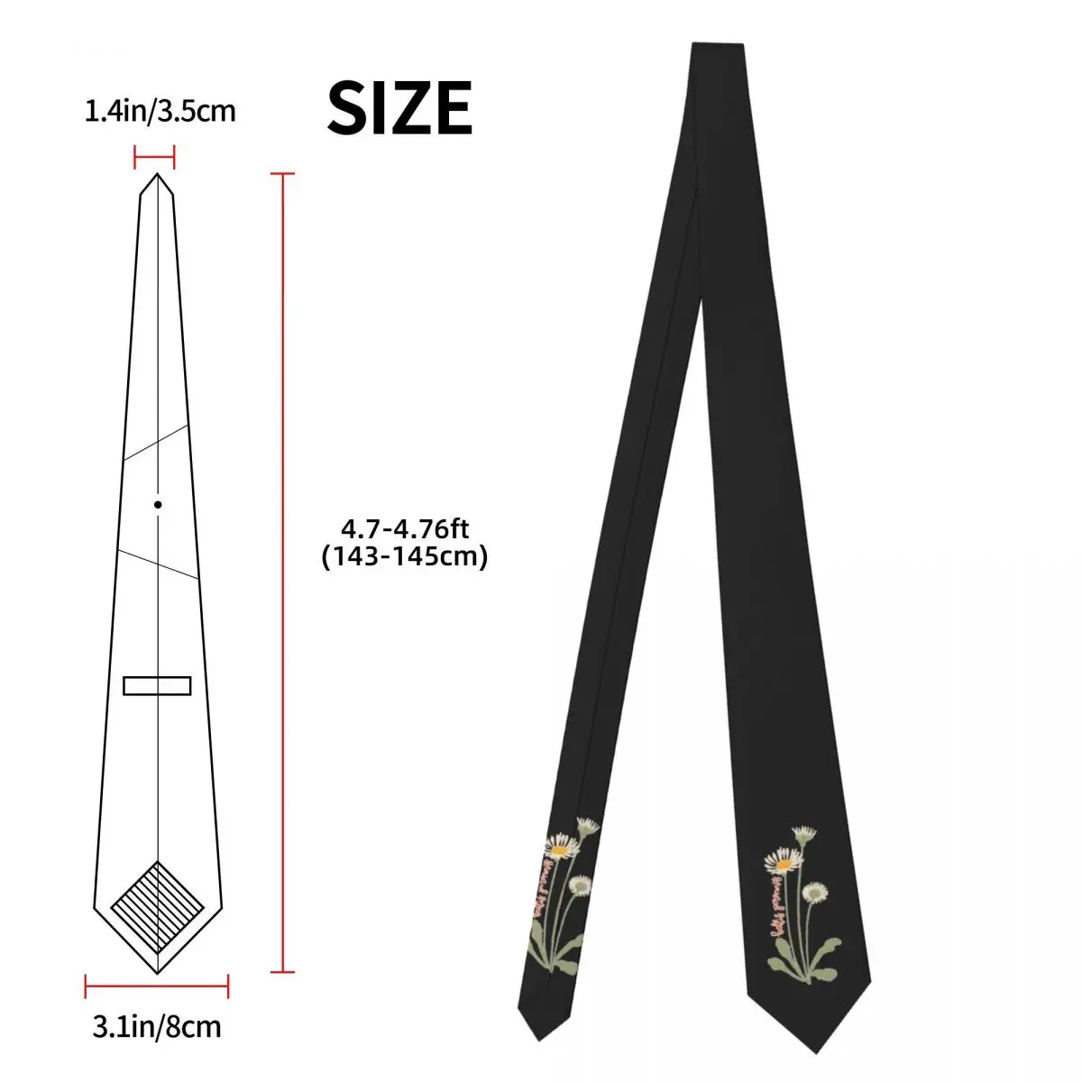 Daisy Flower Illustration With Latin Name Bellis Perennis Necktie for Men Silk Polyester Slim Neck Ties Party Suits Tie Gravatas