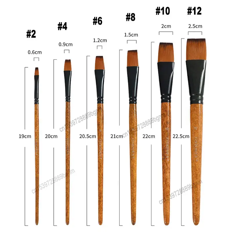 #2 #4 #6 #8 #10 #12 Flat & Fine Line Round Point Tip Nylon Hair Art Painting Brush Pen For Acrylic Oil Watercolor Drawing Supply