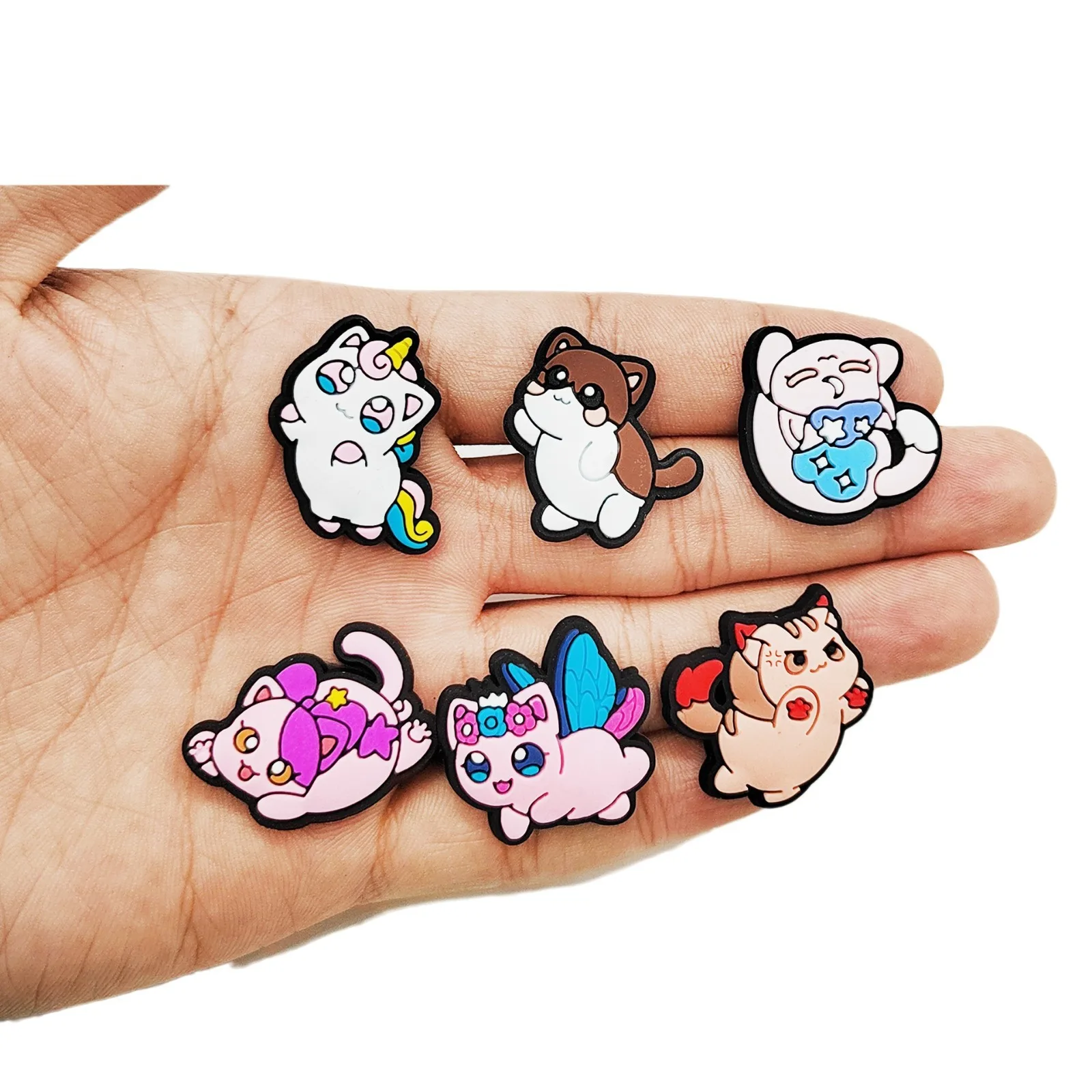 1-8pcs Cartoon Beautiful Cat PVC Shoe Charms Accessories DIY Shoe Decorations Sandals Pins Beach Bags Accessories Children Gifts