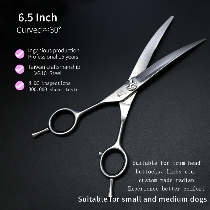 Crane Left Hand 6.5 Inch Professional Pet Curved Scissors For Dog Grooming Scissor Curved Shears VG10 Steel 미용가위 Tesoura