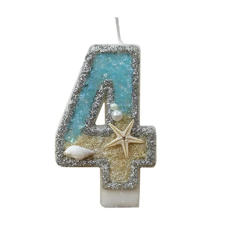 Picture 7: 0-9 Digital Glitter Candles Summer Beach Starfish Birthday Cake Topper Ocean Themed Party Decoration