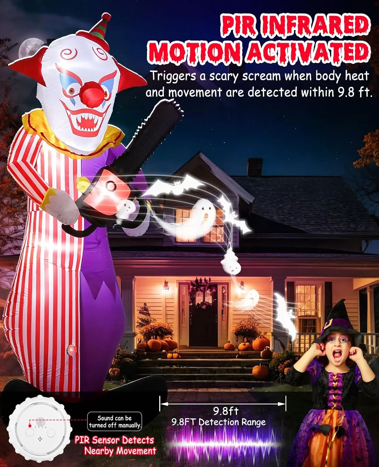 Killer Clown Chainsaw Inflatable Halloween Yard Decoration