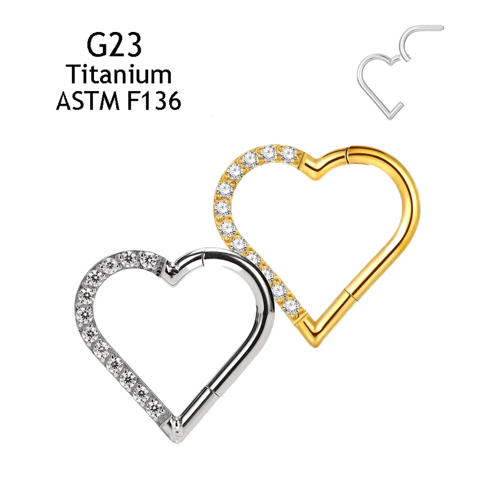 ASTM F136 Titanium 16G Heart Hoops Fashion Nose PIERC Sexy Ear Tragus Daith Cartilage Rings Clicked Body Jewelry for Women Gifts