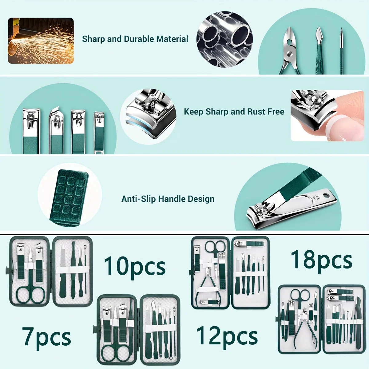 Tagliaunghie e set per pedicure in acciaio inossidabile per unghie verdi e strumenti di bellezza per unghie dei piedi, kit professionale per rifinitura manicure