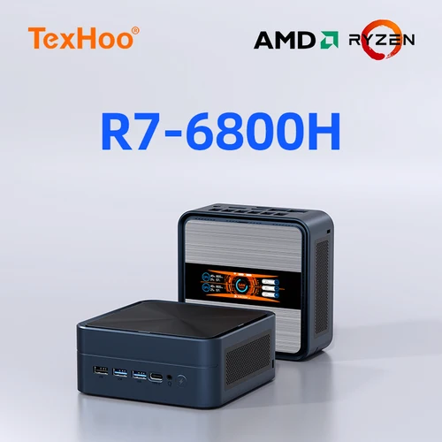 TexHoo Mini PC AMD Ryzen7 6800H Ryzen5 6600U Computadora de juegos de escritorio WIFI6 BT5.2 DDR5 Pantalla triple LAN dual