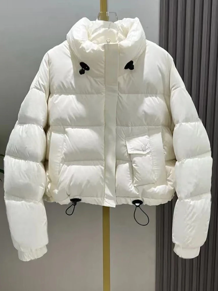 Zoki Vintage Warme Koreanische Parkas Frauen Casual Langarm Winter Puffy Mäntel Lose Einfache Feste Taschen Weibliche Dicke Jacken Neue