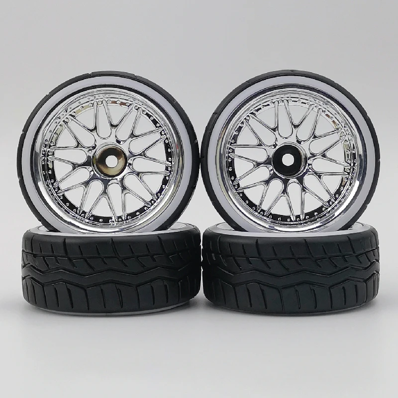 4pcs 3/9mm Offset 1/10 Scale Plastic Wheel Rim with Hard Plastic Tires Tyre with Soft Insert RC Car Drift On Road Touring Hobby