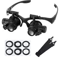 Head Mounted Magnifier With LED Light Eye Magnifying Glasses 10x/ 15x/ 20x/ 25x Lens For Close Work Crafts Jewelry Watch Repair