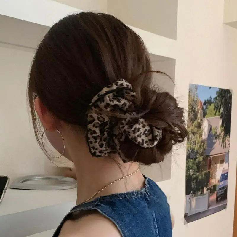 

39BB Leopard Pattern Hair Tie Hair Scrunchies Elastic Scrunchy Fashion Hairband for Women Girl Elegant Daily Hair Ornament