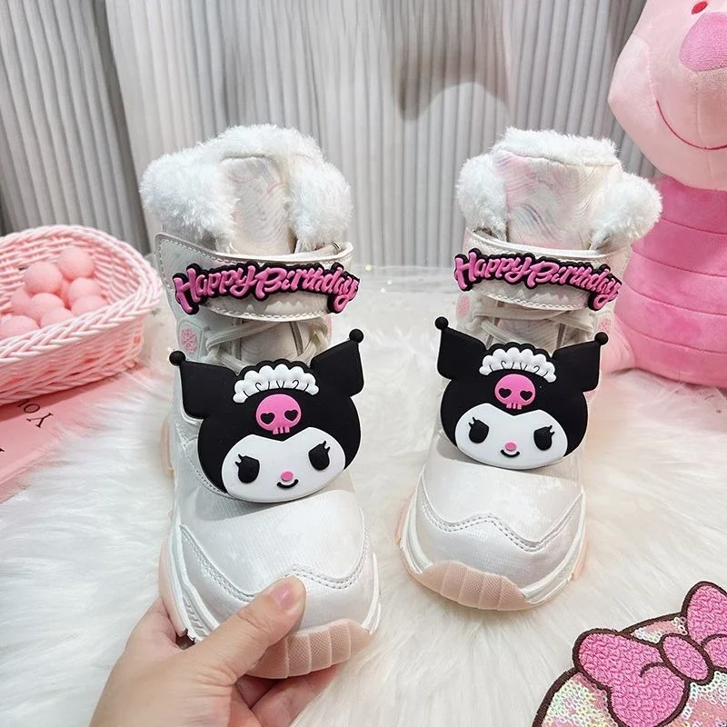 New Hello Kitty Winter Cartoon High-looking Thick-soled Leather Non-slip White Snow Boots Mid-high Thickened Warm Snow Boots