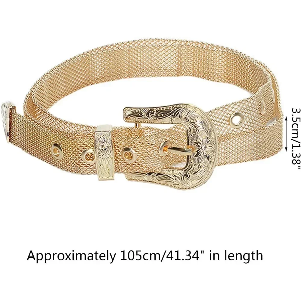 Nightclub Woman Y2k Waist Belt Adjustable Cowboy Cowgirl Shinning Mesh Metal Waistband For Woman Men Jeans  Pant