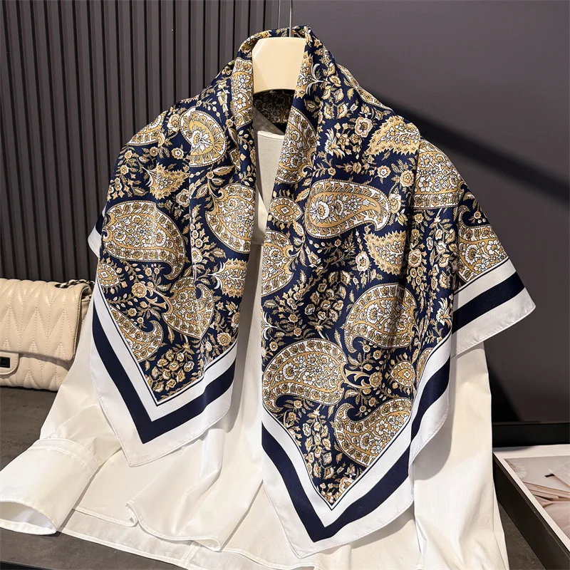 

New Luxury Print Twill Silk Square Scarf for Women Headband Shawl Fashion Wraps Hijab Neckerchief Headscarf Foulard Bandana