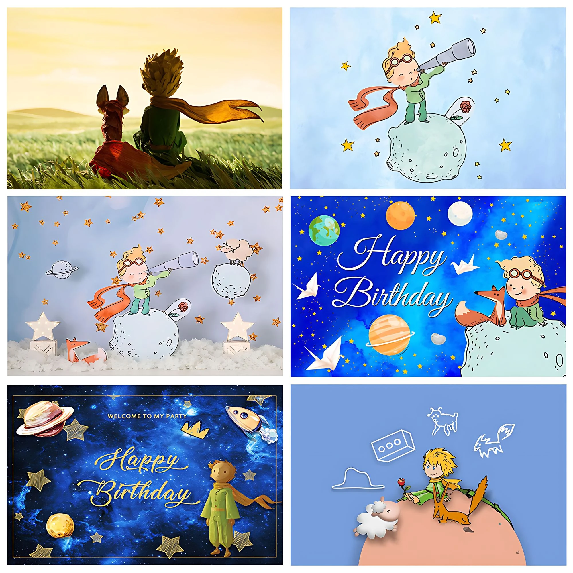 Fondo de Principito para niños y jóvenes, decoración de fiesta de cumpleaños, Luna rosa, meteorito espacial, Fondo de fotografía de bebé, pancarta personalizada