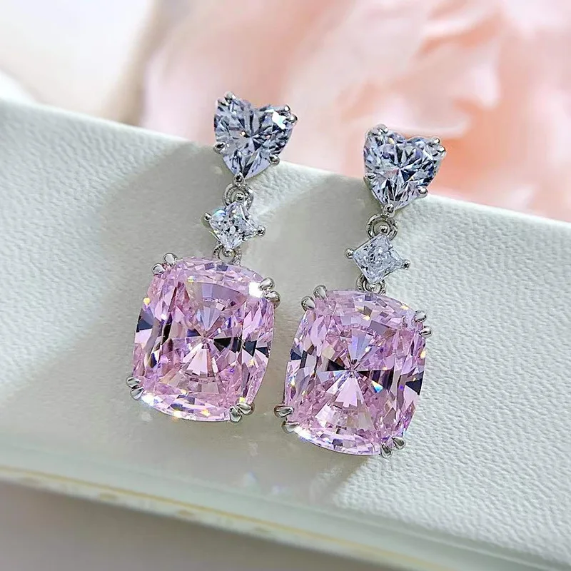 S925 Silver Style Versatile Sparkling Earrings High Carbon Diamond Fat Square 10 * 12 Earrings Wholesale