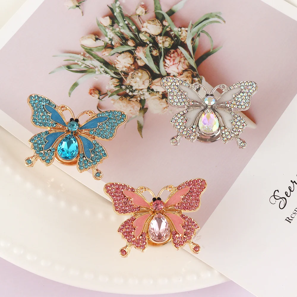 Creative Fashion Cartoon Blue Pink Diamond Crystal Butterfly Furniture Decoration Handle Gold Silver Drawer Dresser Knob Pull