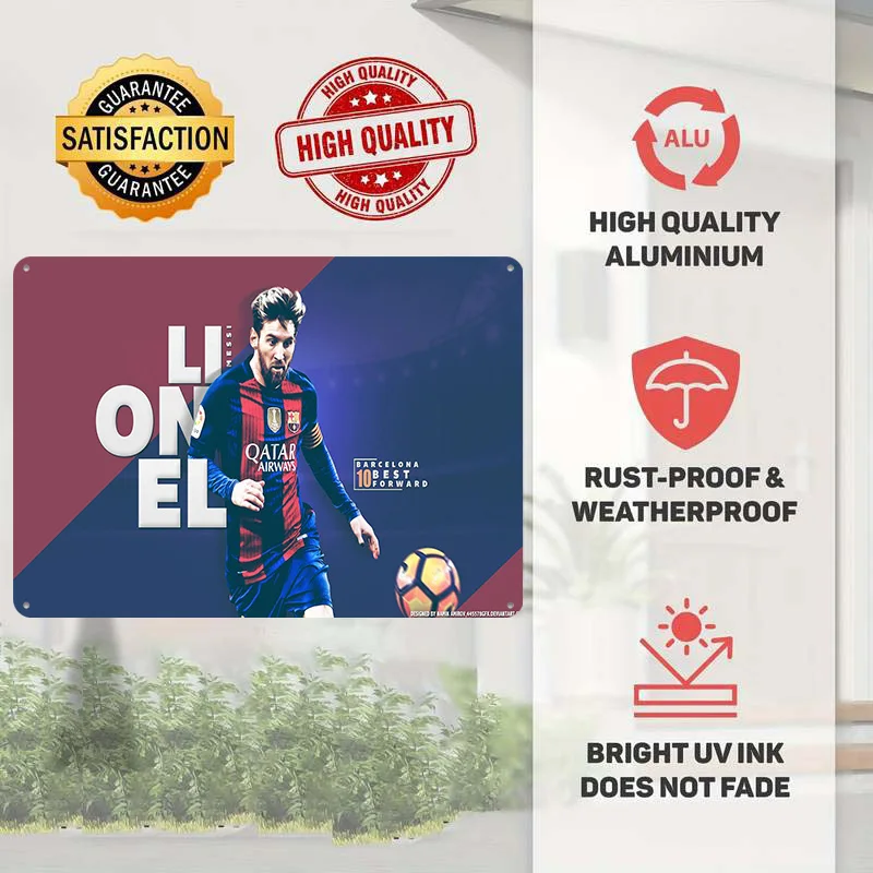 Lionel Messi Football Tin Poster Customized Retro Soccer Wall Art Vintage Metal Signs for Fans Room Decoration Gaming Desk Decor