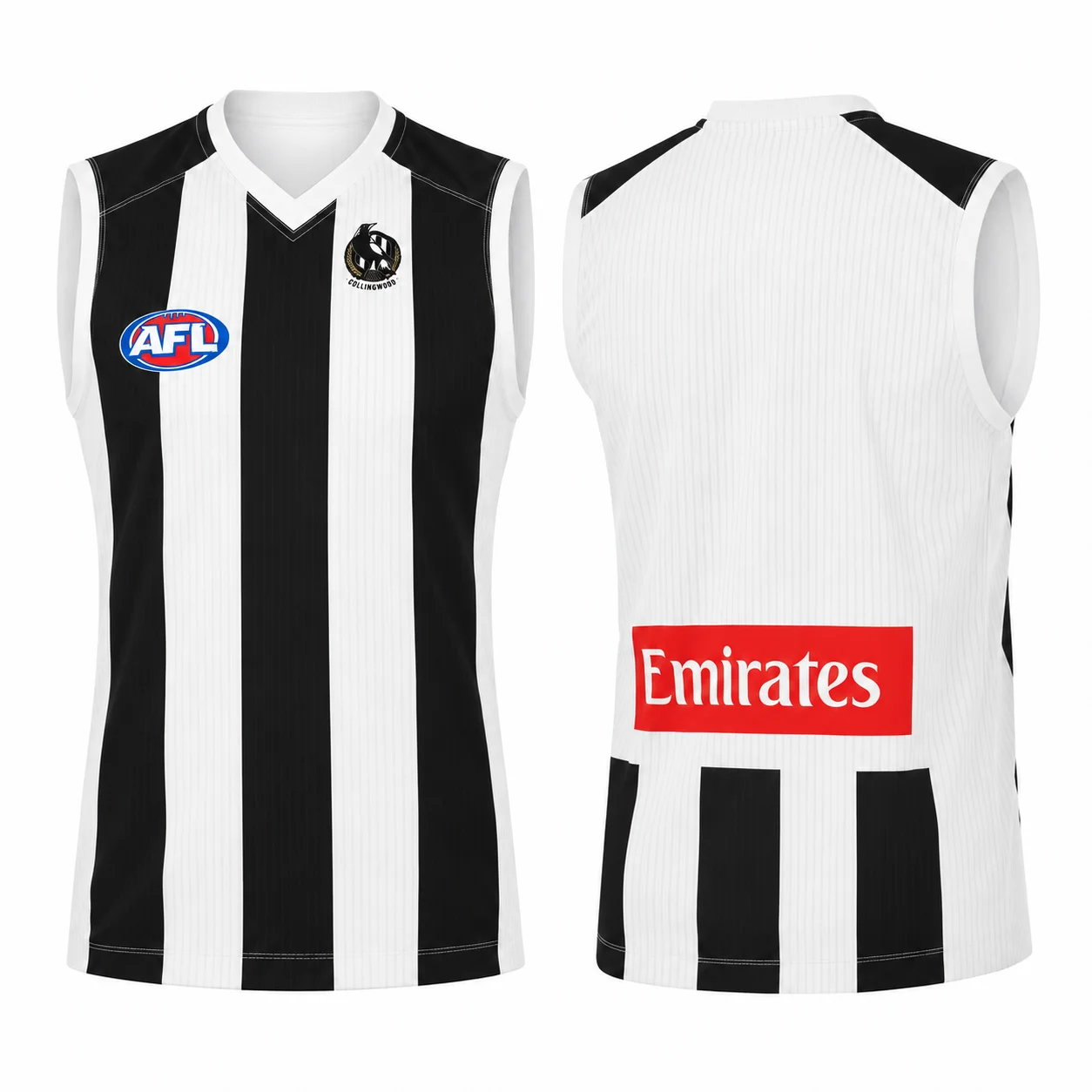 Collingwood Magpies, schwarzes und weißes Trikot für den australischen Fußball, Herrenmodell, ärmelloses Sportshirt mit V-Ausschnitt für das Training. – Detail 13