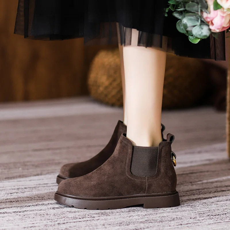 

Short boots women's 2025 autumn and winter British style mid heel frosted leather women's boots new short boots women's